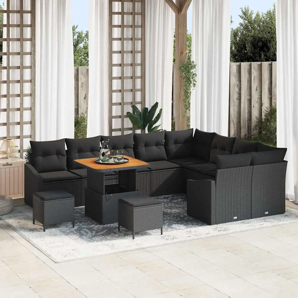 Modular Outdoor Garden Sofa Set 12 Piece Black Poly Rattan Sectional Seating