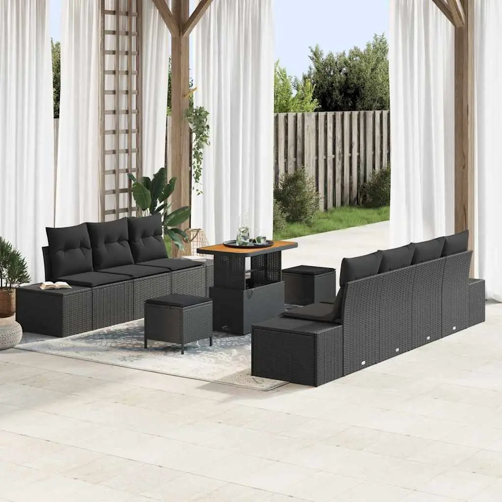 Outdoor Sofa Set Modular 10 Piece Black Poly Rattan