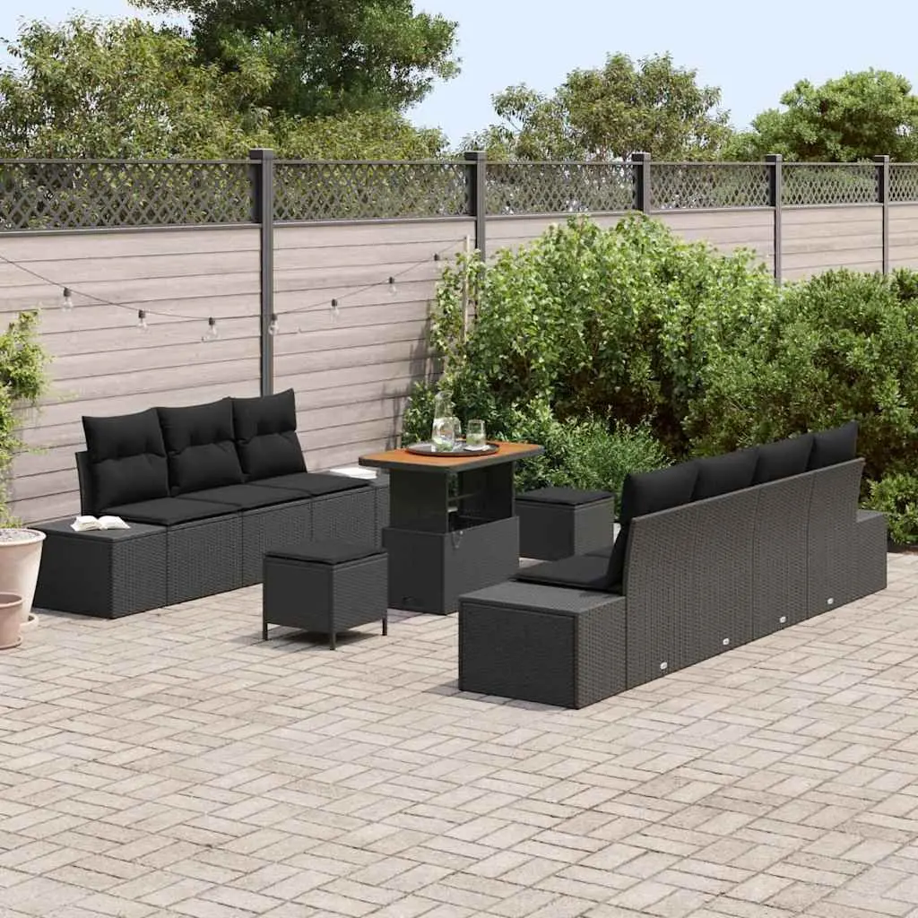 Outdoor Sofa Set Modular 10 Piece Black Poly Rattan