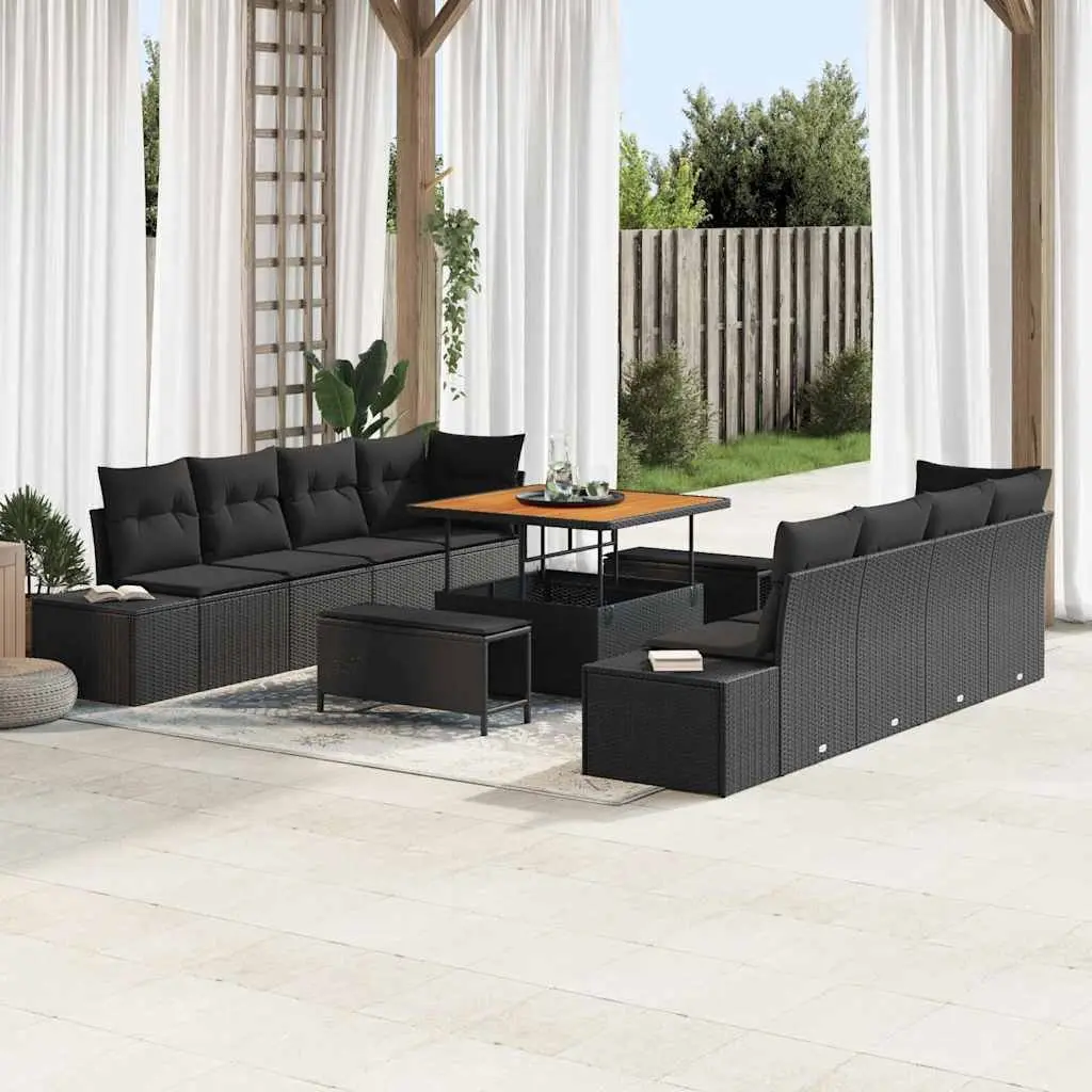 Modular Outdoor Garden Sofa Set Black Poly Rattan with Storage 100 x 100 x 71 cm