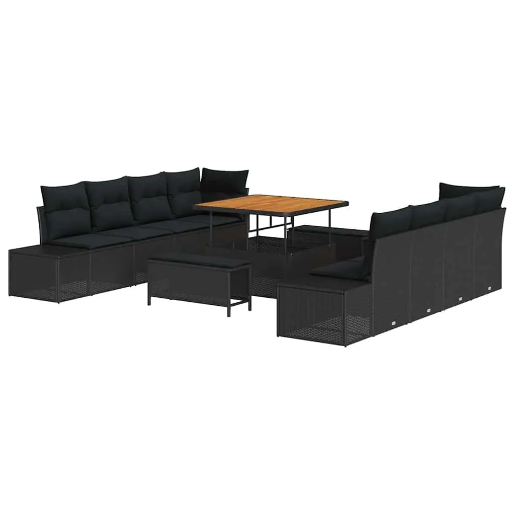 Modular Outdoor Garden Sofa Set Black Poly Rattan with Storage 100 x 100 x 71 cm