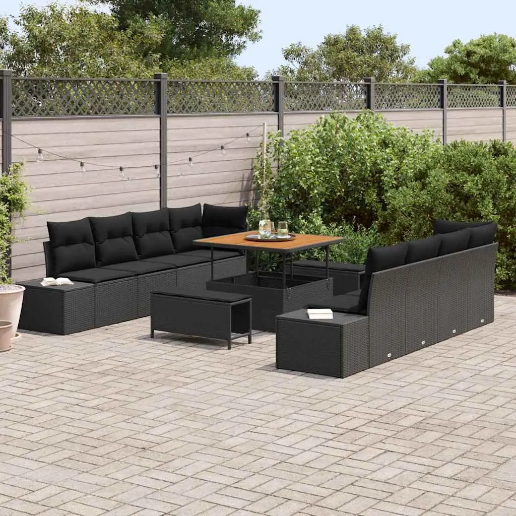 Modular Outdoor Garden Sofa Set Black Poly Rattan with Storage 100 x 100 x 71 cm