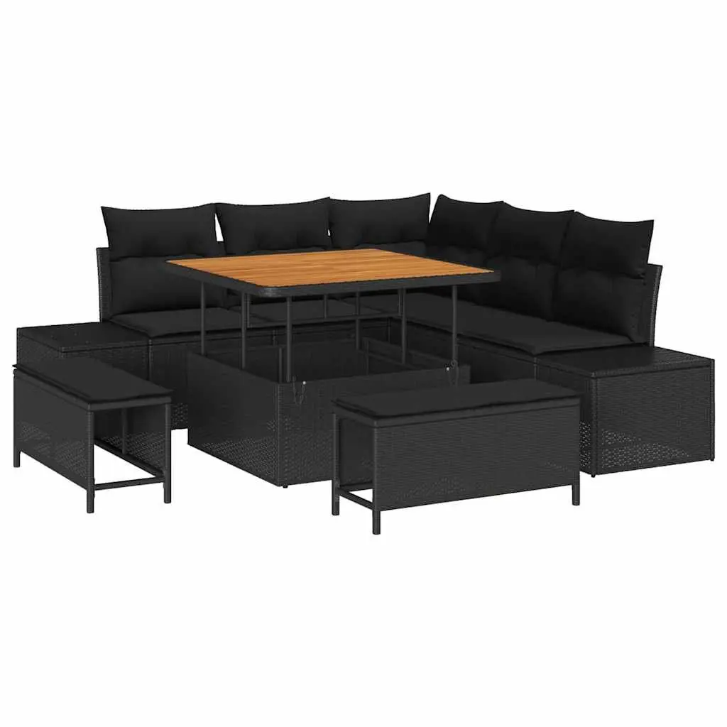 Outdoor Garden Sofa Set 8 Piece Modular Lounge with Storage Compartments Black
