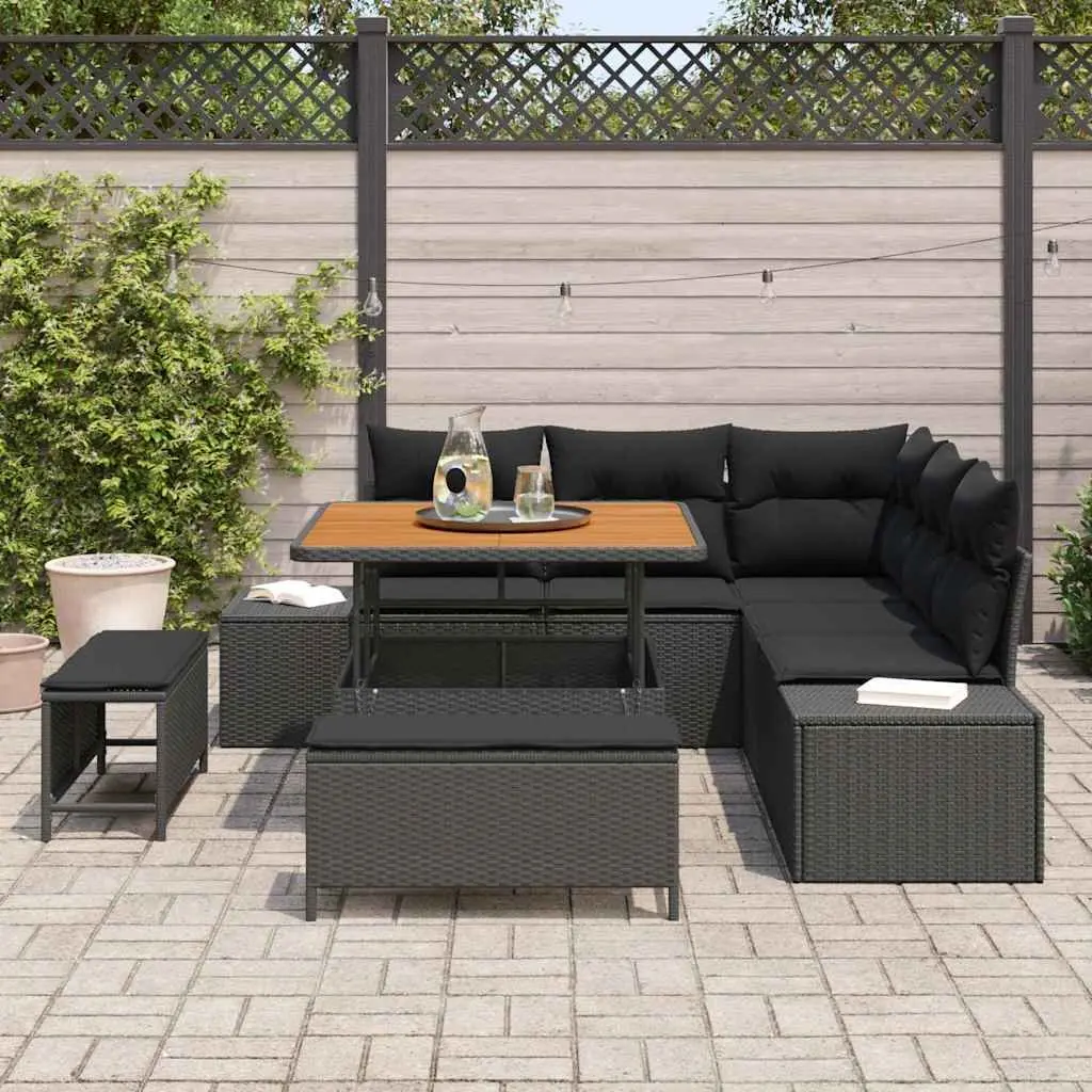 Outdoor Garden Sofa Set 8 Piece Modular Lounge with Storage Compartments Black