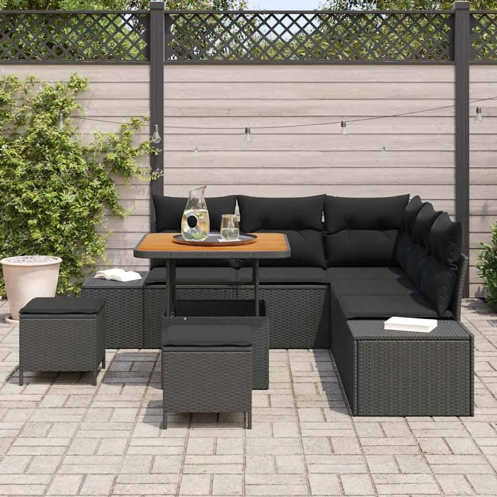Outdoor Sofa Set Modular Poly Rattan 8 Piece Black