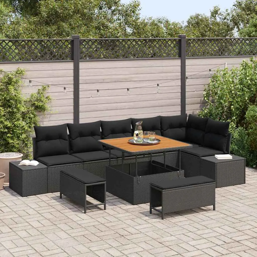 Modular 9-Piece Garden Sofa Set in Black