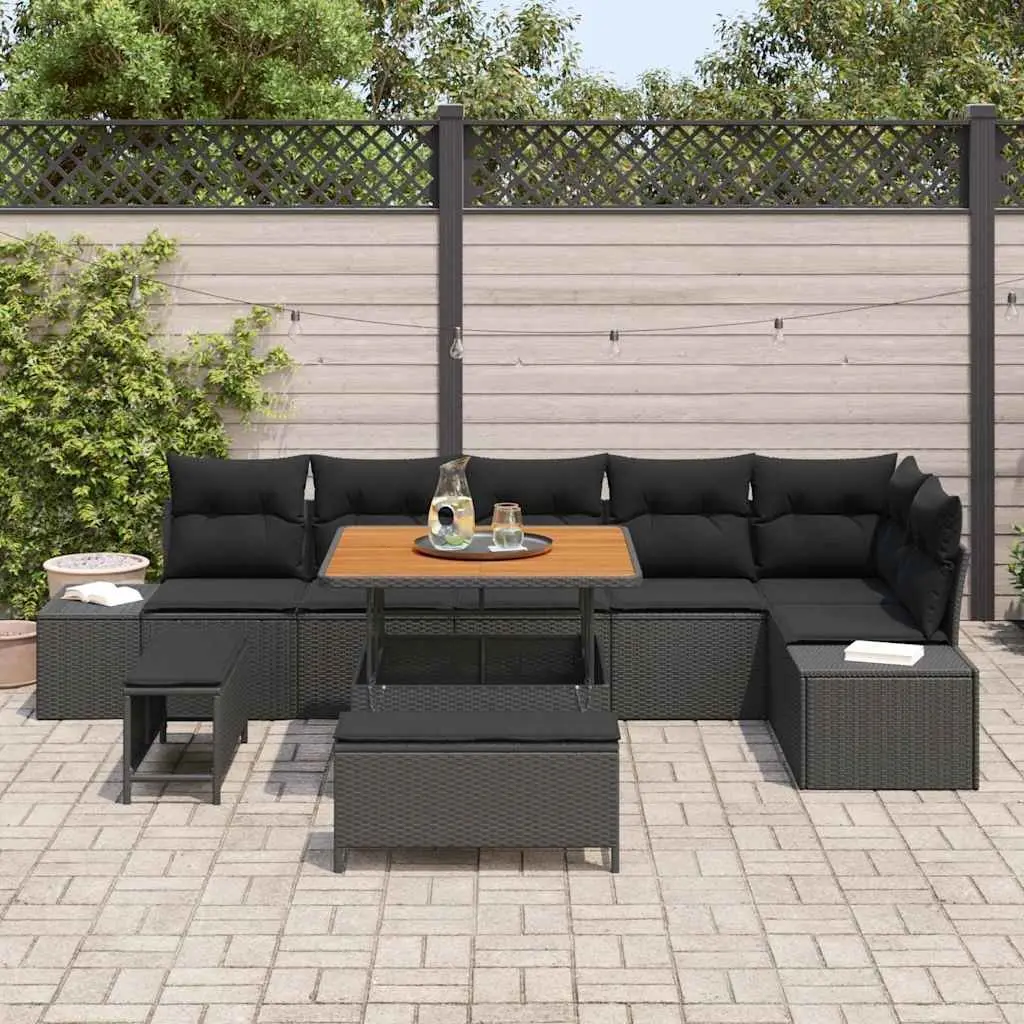 Modular 9-Piece Garden Sofa Set in Black