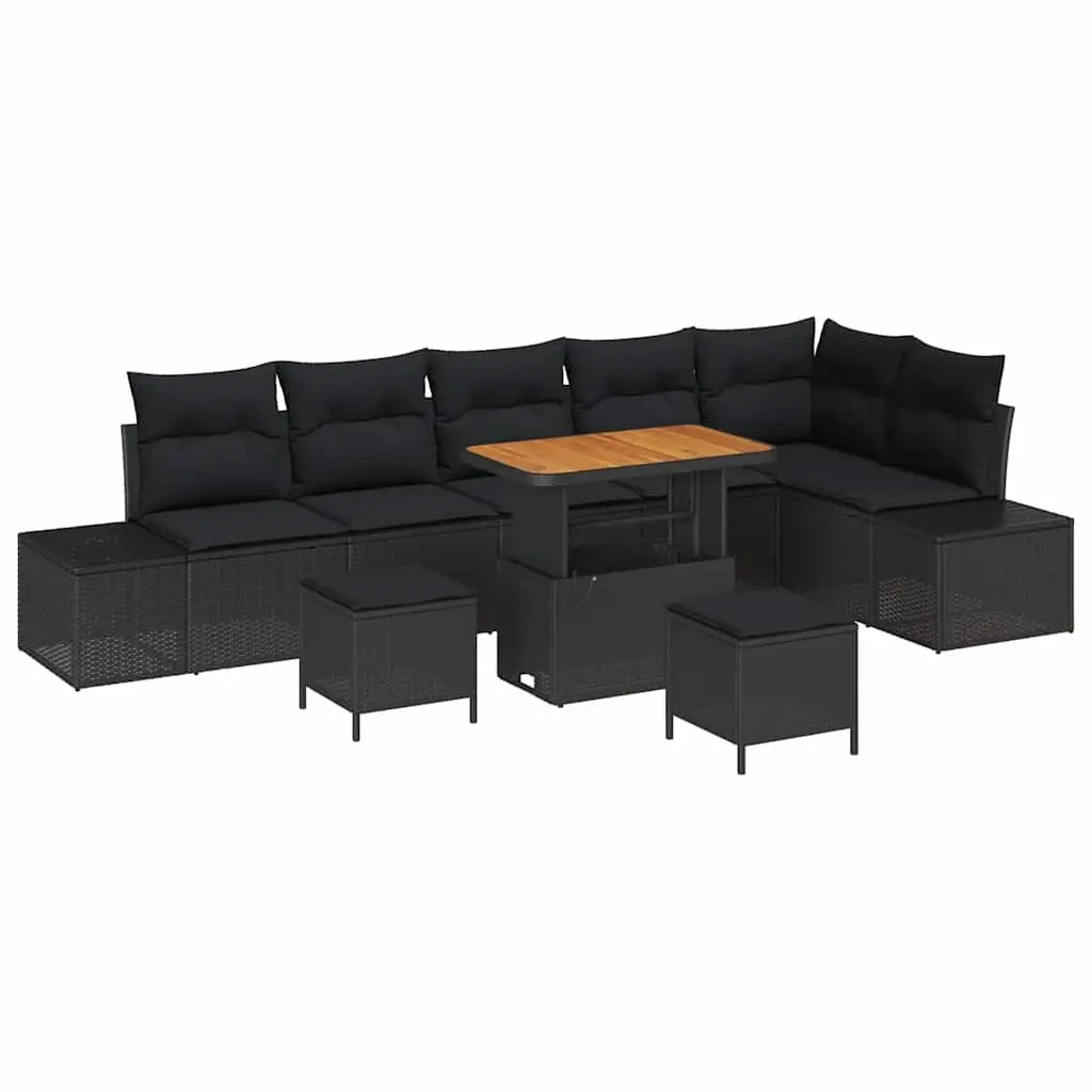 Modular Black Poly Rattan Outdoor Sofa Set 9 Piece Sectional Garden Furniture