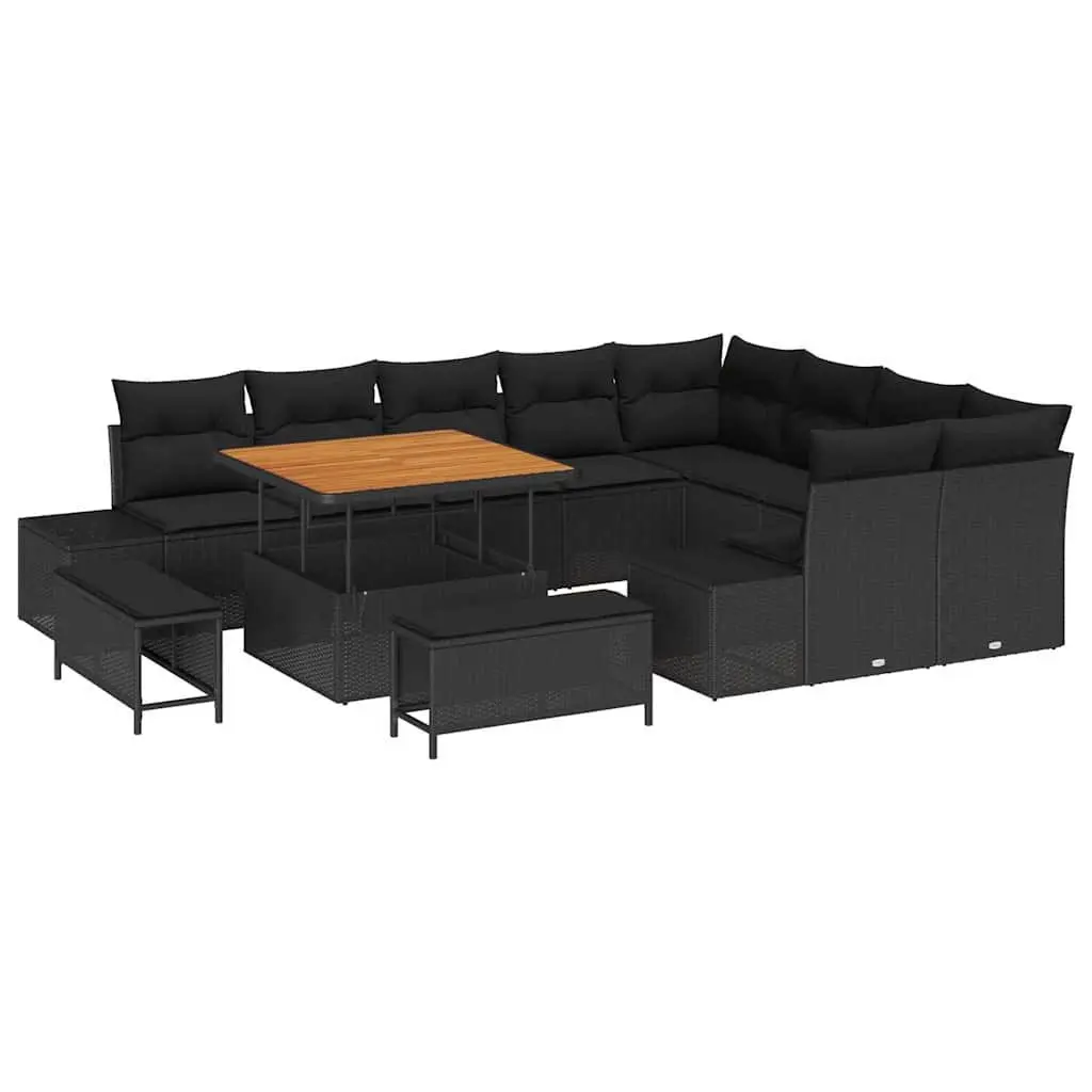 Outdoor Garden Sofa Set Modular 12 Pieces Black with Cushions