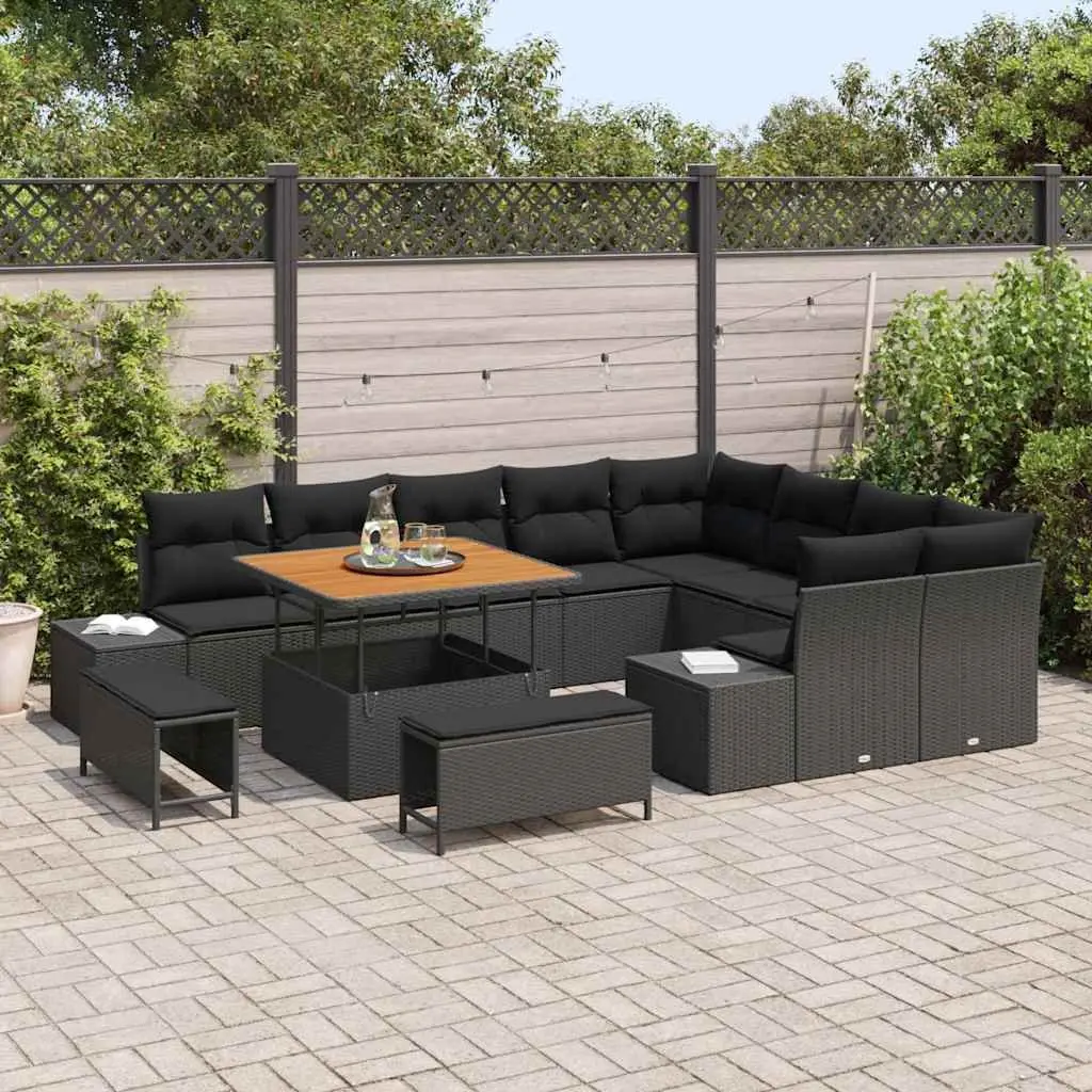 Outdoor Garden Sofa Set Modular 12 Pieces Black with Cushions
