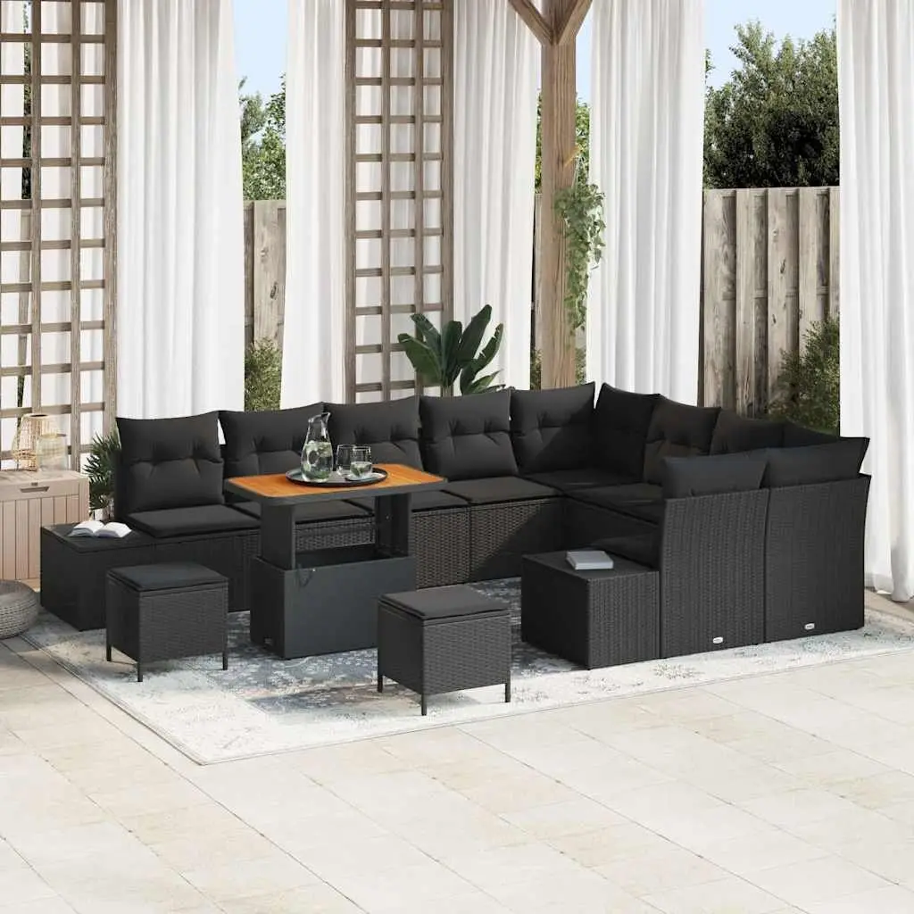 Outdoor Garden Sofa Set Modular Black Poly Rattan 12 Piece