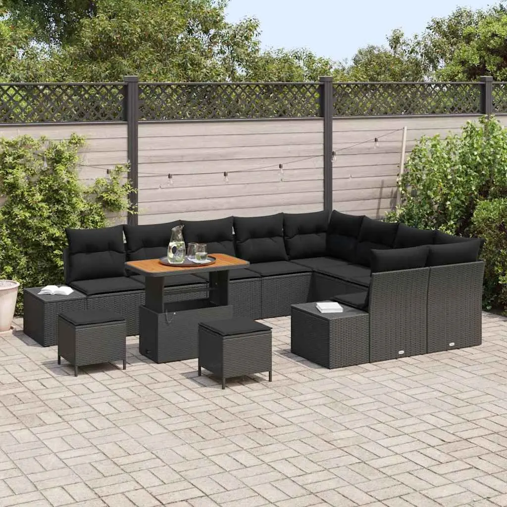 Outdoor Garden Sofa Set Modular Black Poly Rattan 12 Piece