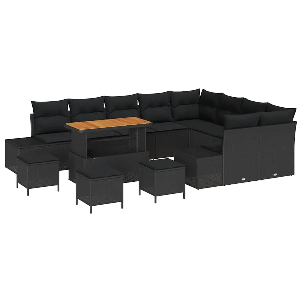 Outdoor Garden Sofa Set 13 Piece Modular Patio Seating Black with Cushions