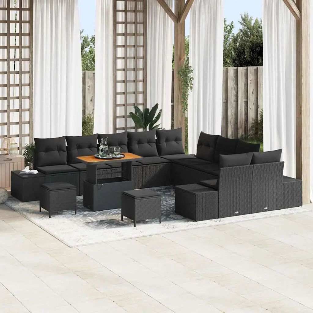 Outdoor Garden Sofa Set 13 Pieces Black Poly Rattan Patio Furniture with