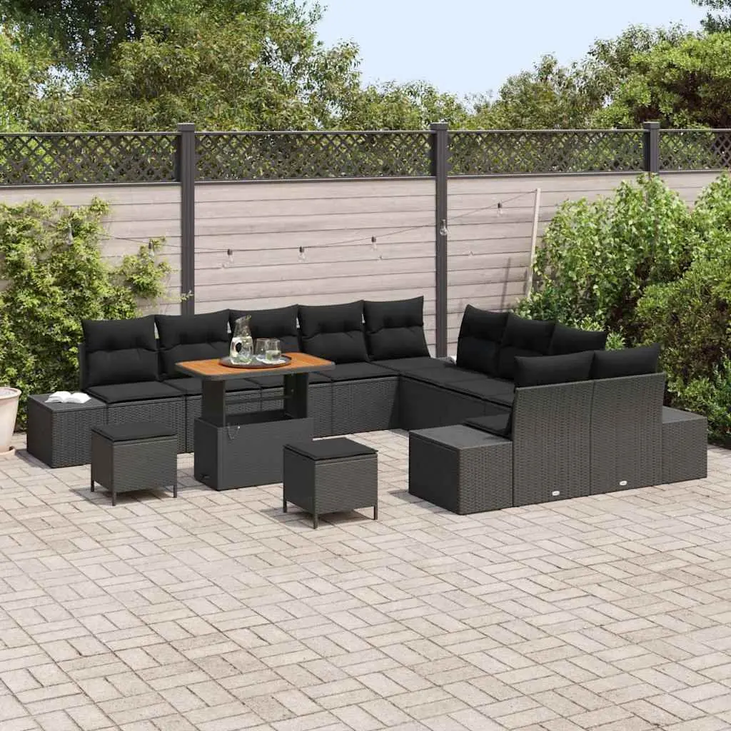 Outdoor Garden Sofa Set 13 Pieces Black Poly Rattan Patio Furniture with