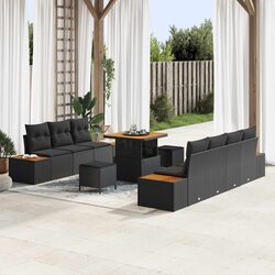 Outdoor Garden Sofa Set 10 Piece Black Poly Rattan Patio Furniture with Storage