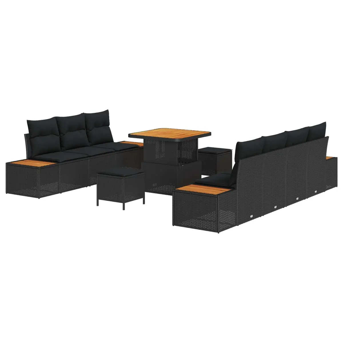 Garden Sofa Set 10 Piece Black Poly Rattan Outdoor Furniture with Storage