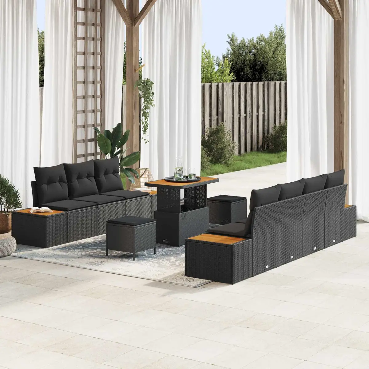 10-Piece Black Outdoor Sofa Set