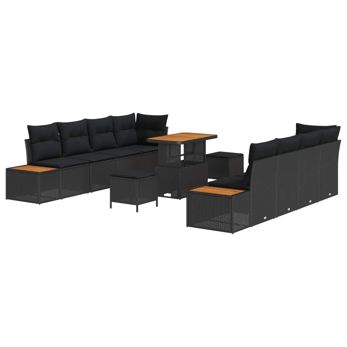 Outdoor Garden Sofa Set 11 Piece Black Poly Rattan Sectional Patio Seating