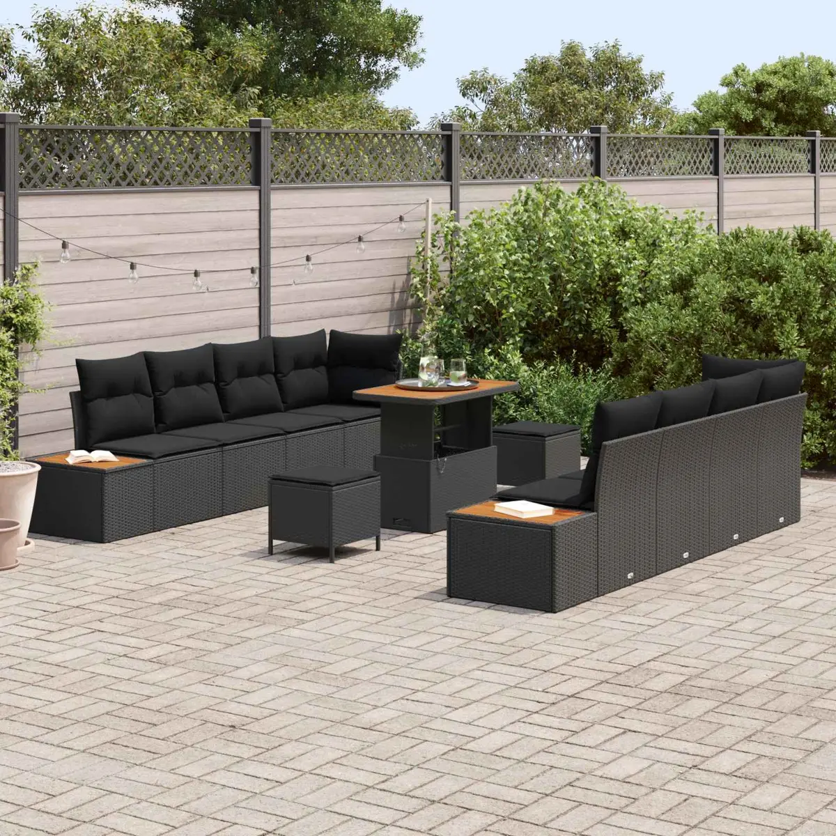 Outdoor Garden Sofa Set 11 Piece Black Poly Rattan Sectional Patio Seating