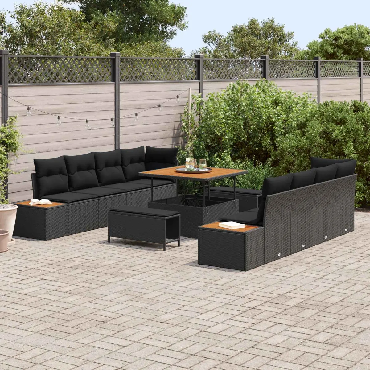 Modular Outdoor Sofa Set 11 Pieces Weather-Resistant Black Poly Rattan for Garden and Patio
