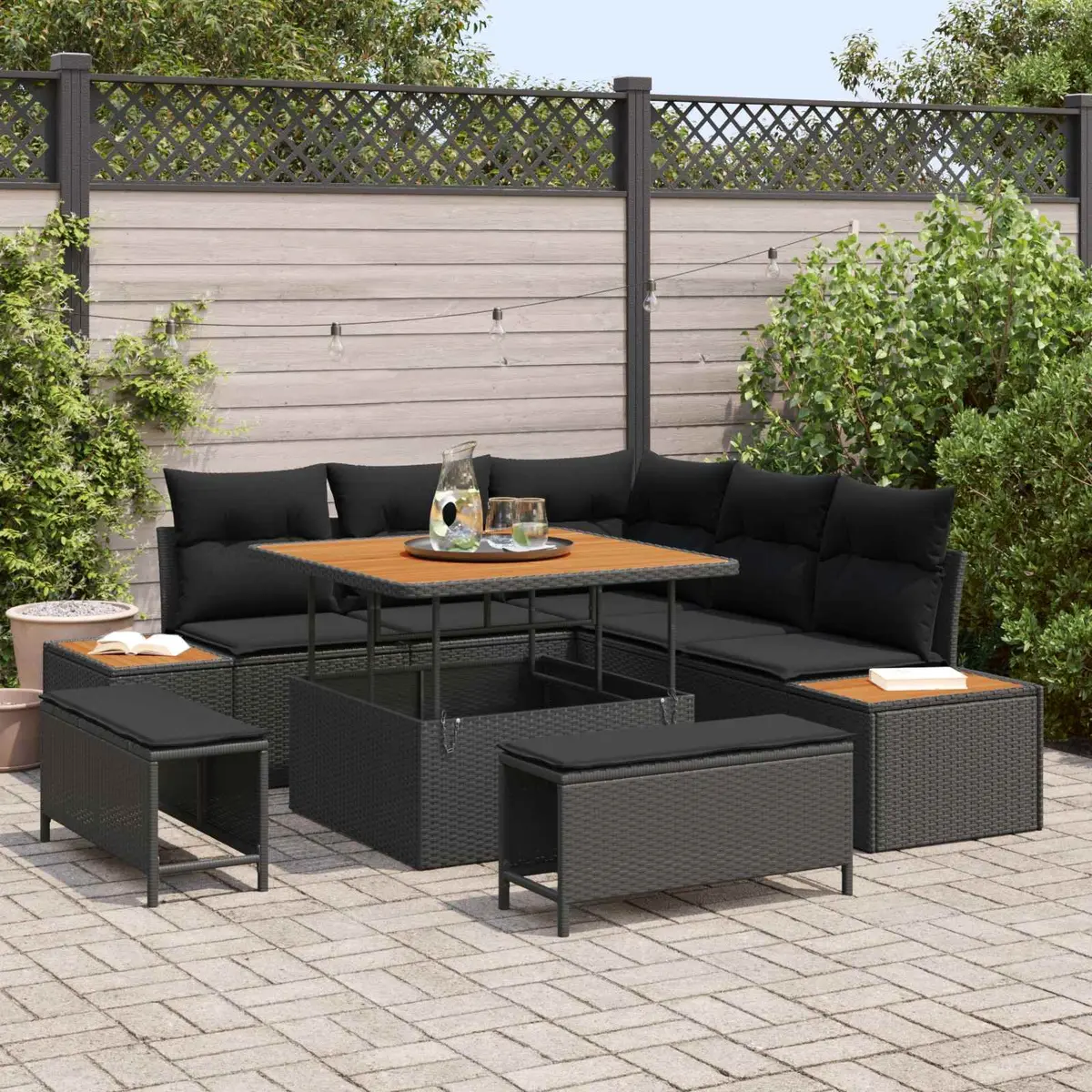 Outdoor Garden Sofa Set Modular Black Poly Rattan 8 Piece