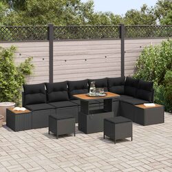 Outdoor Garden Sofa Set 9 Pcs Black Poly Rattan Patio Lounge with Cushions