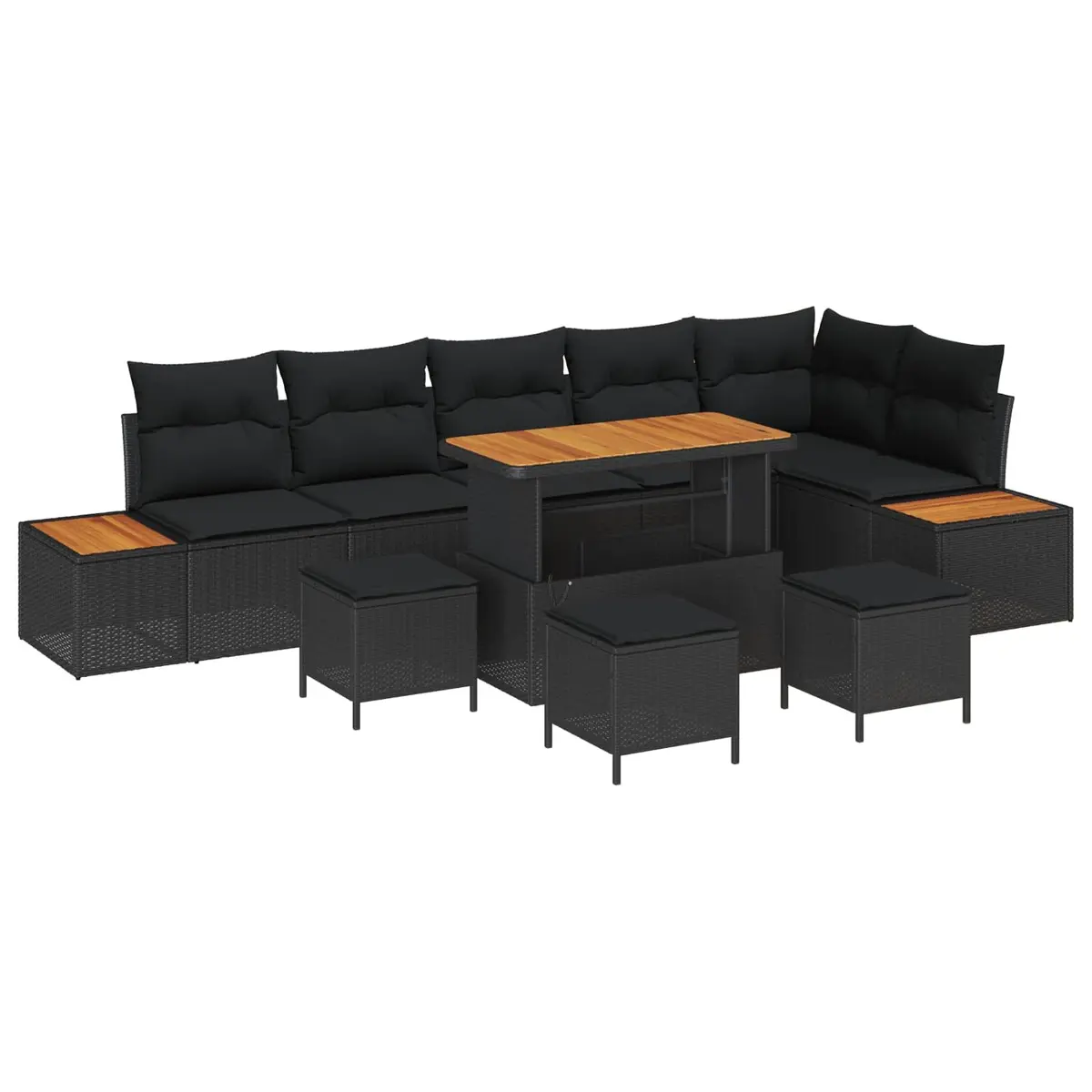 Outdoor Garden Sofa Set Black Poly Rattan 10 Piece