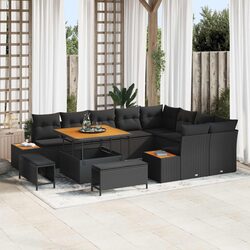 Your Outdoor Haven: 12-Piece Black Poly Rattan Sofa Set