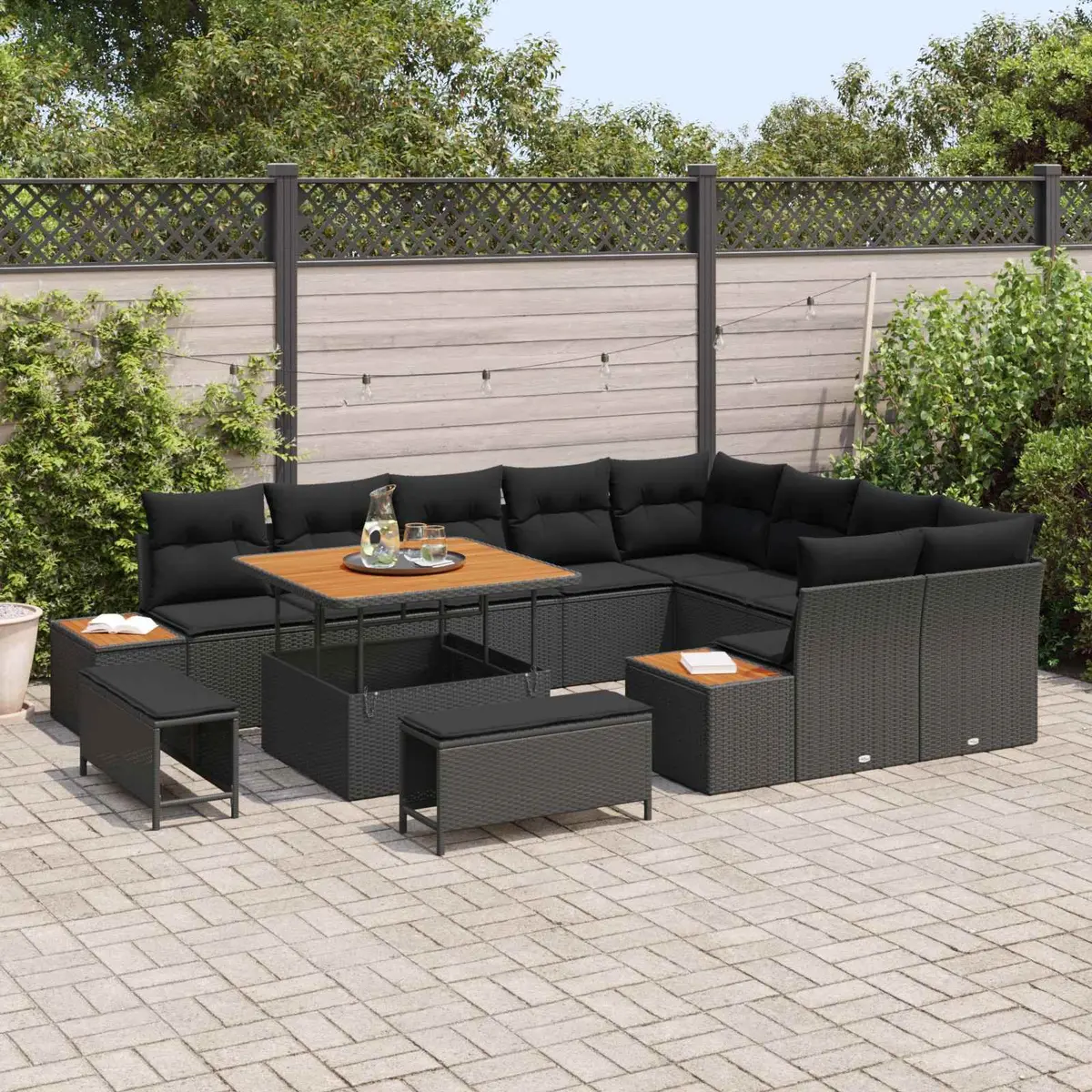 Garden Sofa Set 12 Piece Outdoor Seating Black Poly Rattan Patio Furniture