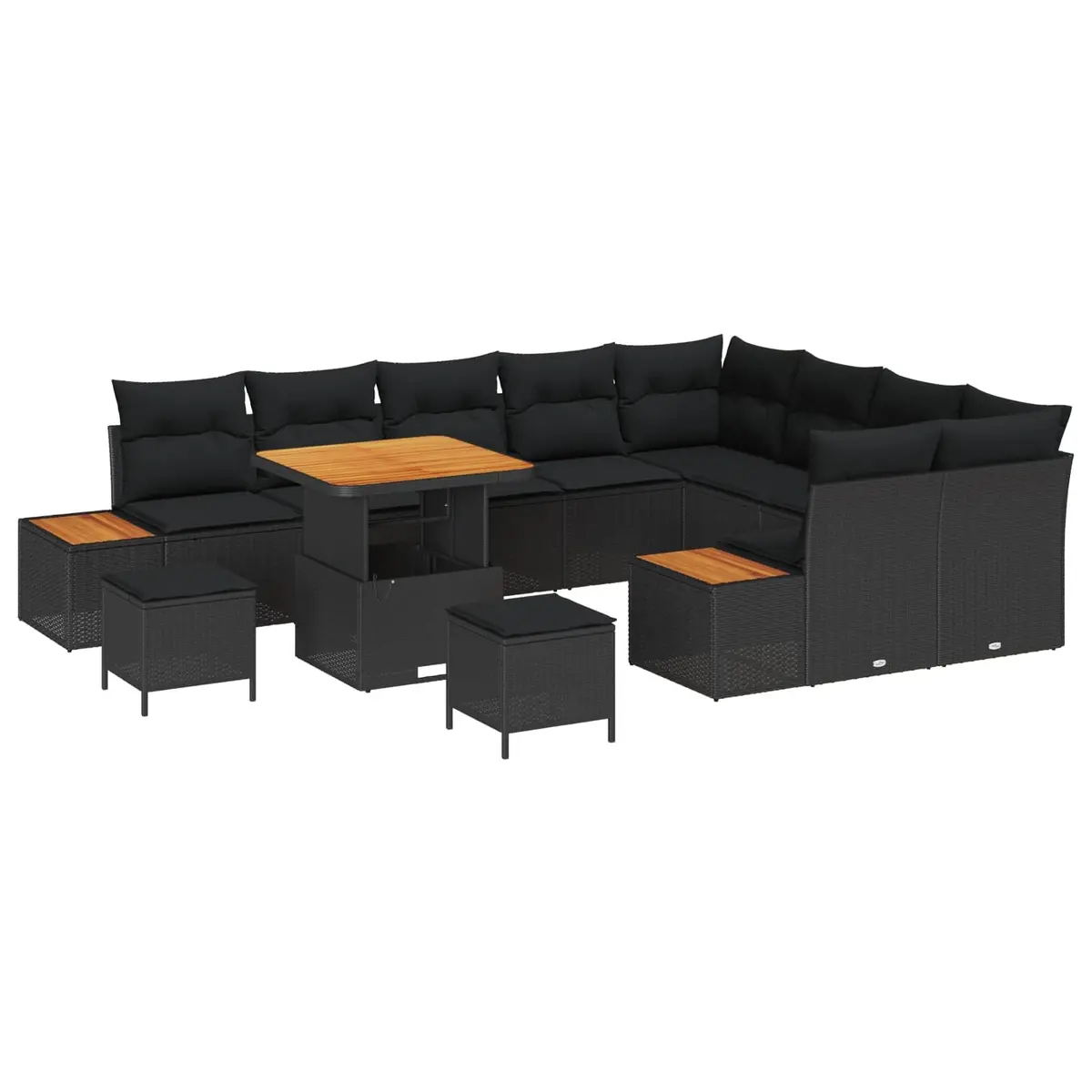 Garden Sofa Set 12 pcs Black Poly Rattan Outdoor Seating with Cushion Storage