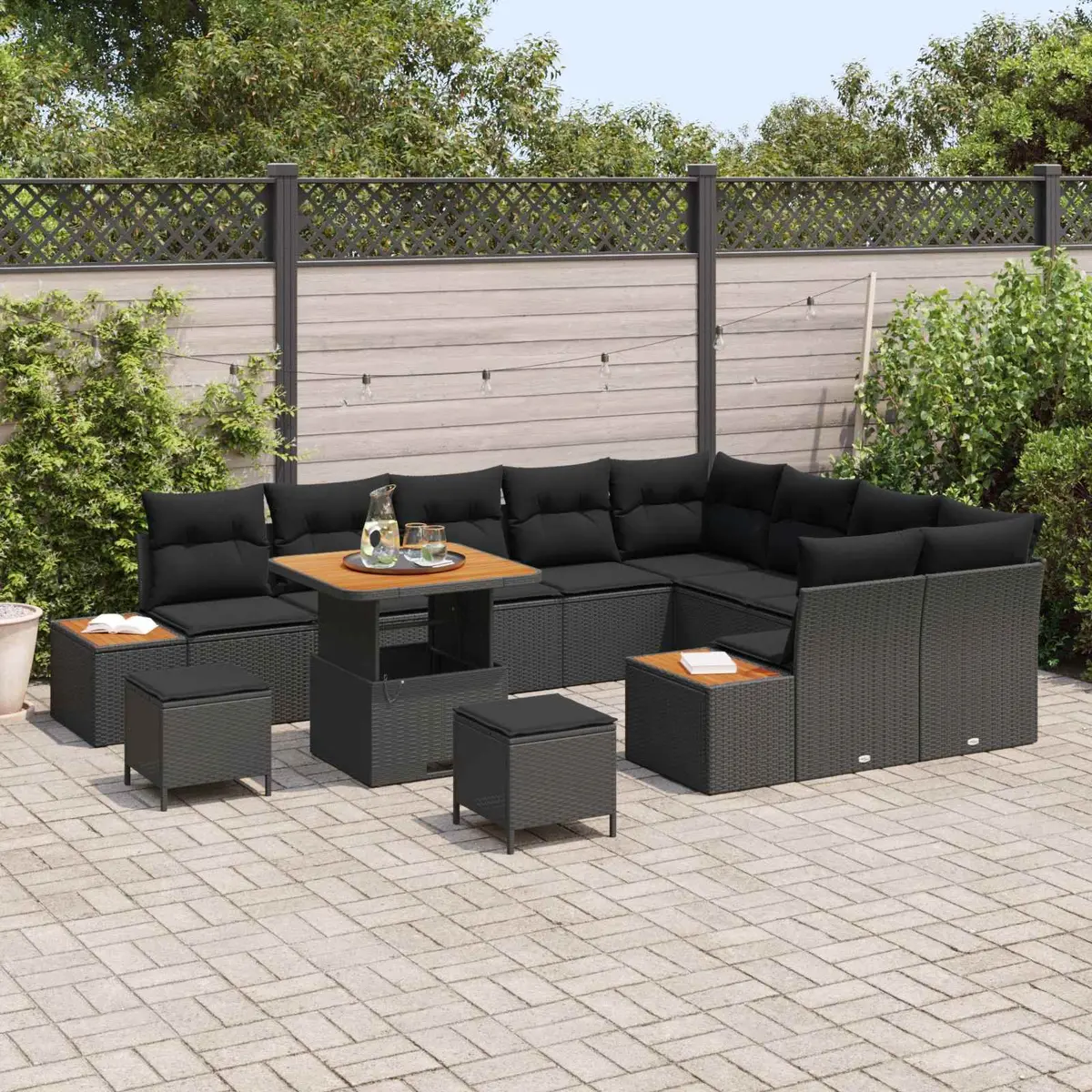 Garden Sofa Set 12 pcs Black Poly Rattan Outdoor Seating with Cushion Storage