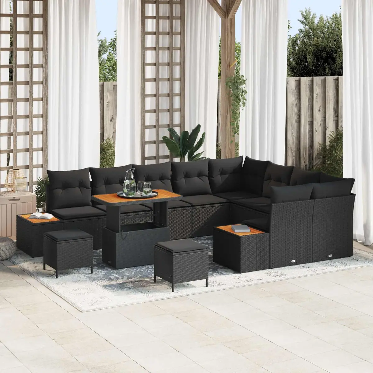 Modular Garden Sofa Set with Cushions 12 Pieces Weather Resistant Black Poly Rattan