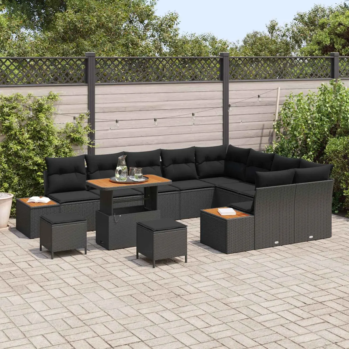 Modular Garden Sofa Set with Cushions 12 Pieces Weather Resistant Black Poly Rattan