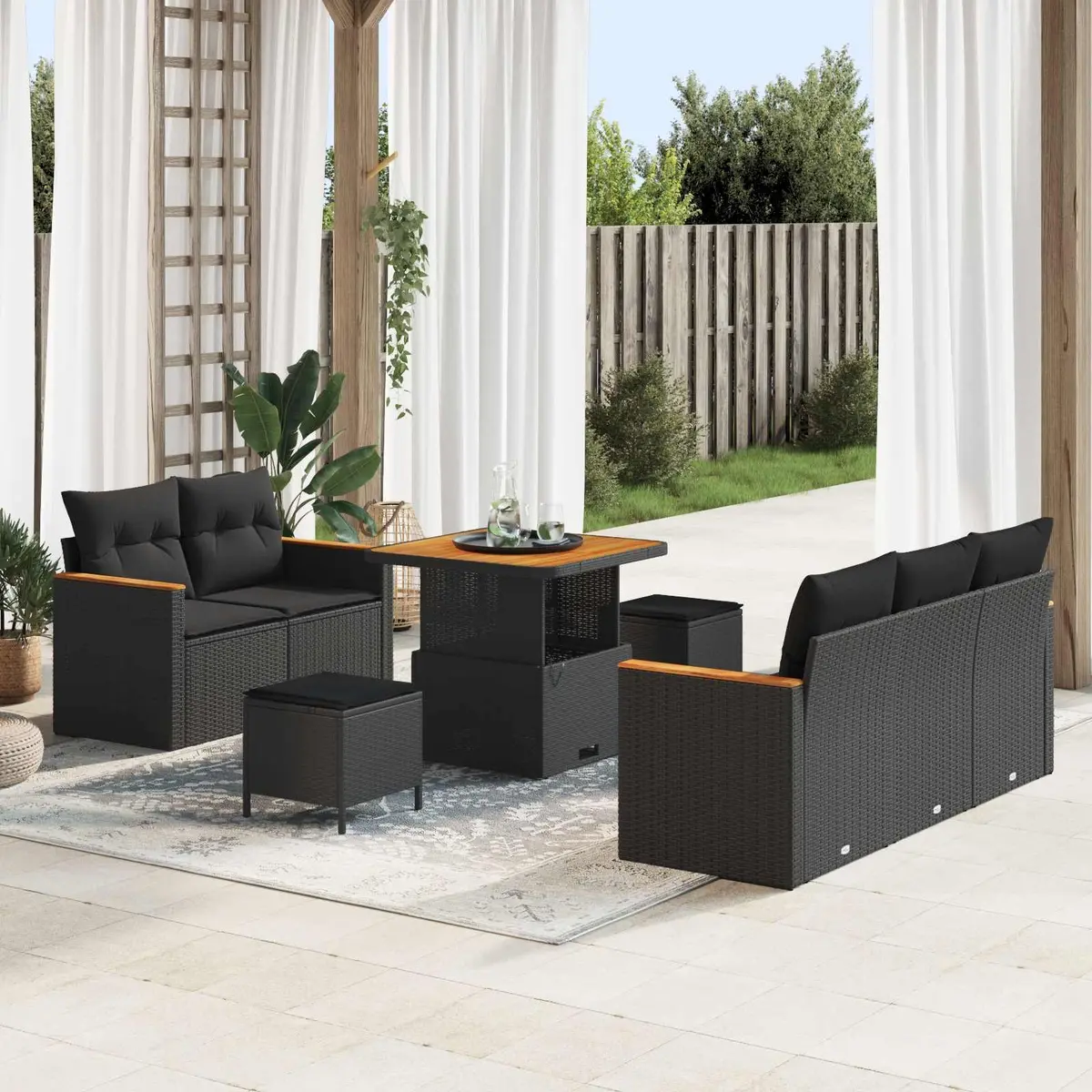 Outdoor Sofa Set Modular Garden Furniture 10 Piece with Cushions Black