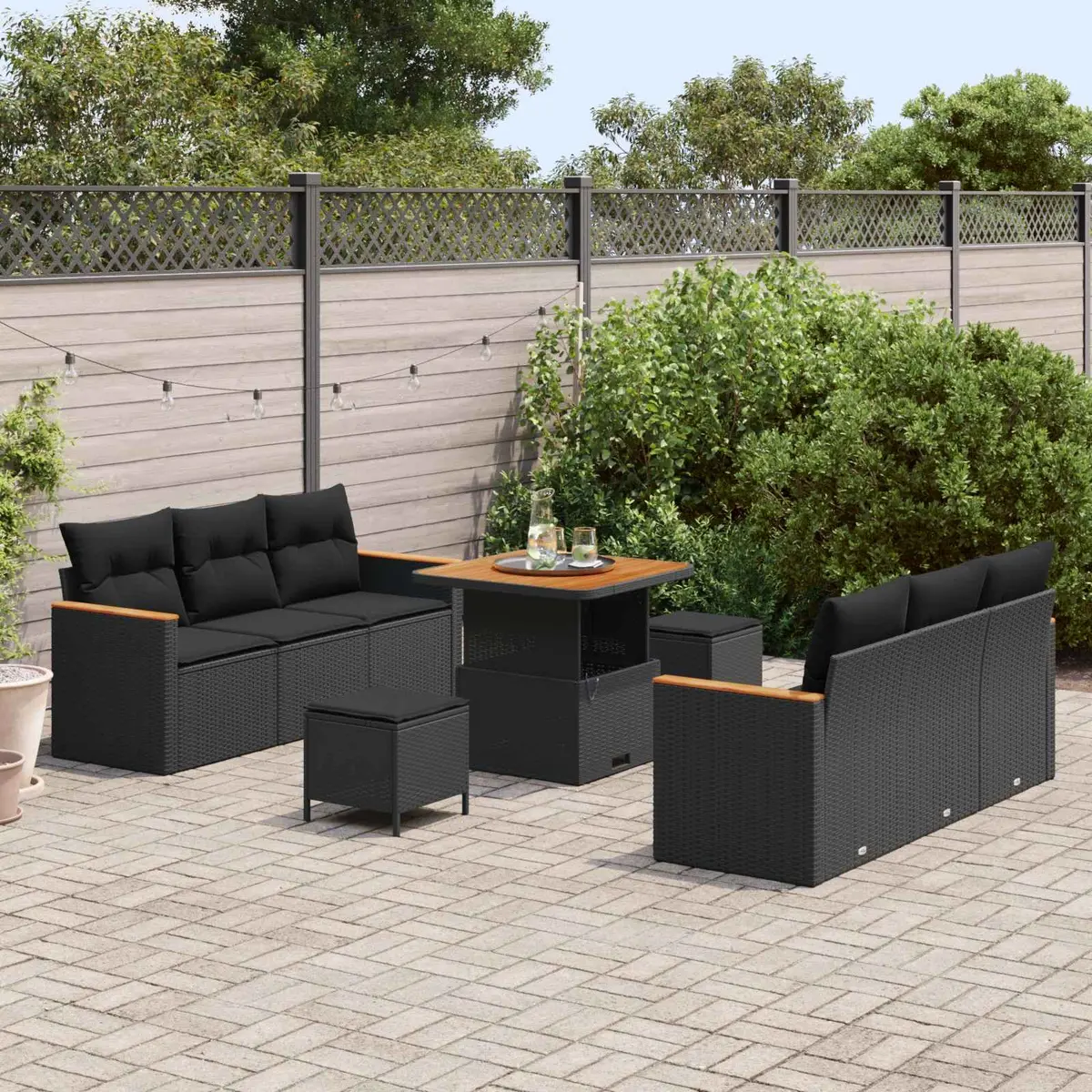 Modular Outdoor Garden Sofa Set Black Poly Rattan 11 Pieces