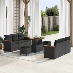 Modular Garden Sofa Set 11 Pieces Black Poly Rattan Outdoor Seating with