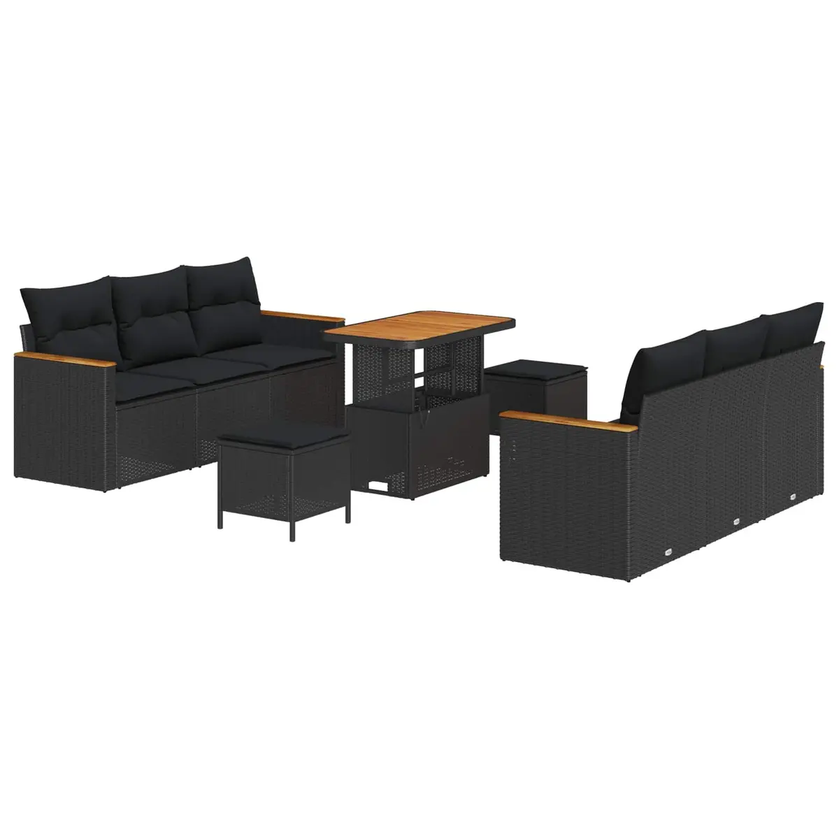 Modular Garden Sofa Set 11 Pieces Black Poly Rattan Outdoor Seating with