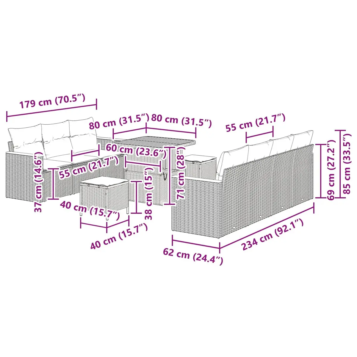 Modular Garden Sofa Set Black Poly Rattan 14 Piece