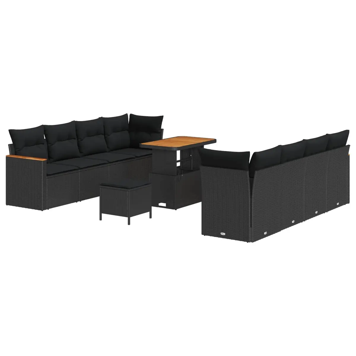 Modular Outdoor Garden Sofa Set Black Poly Rattan 12 Pieces with Cushions