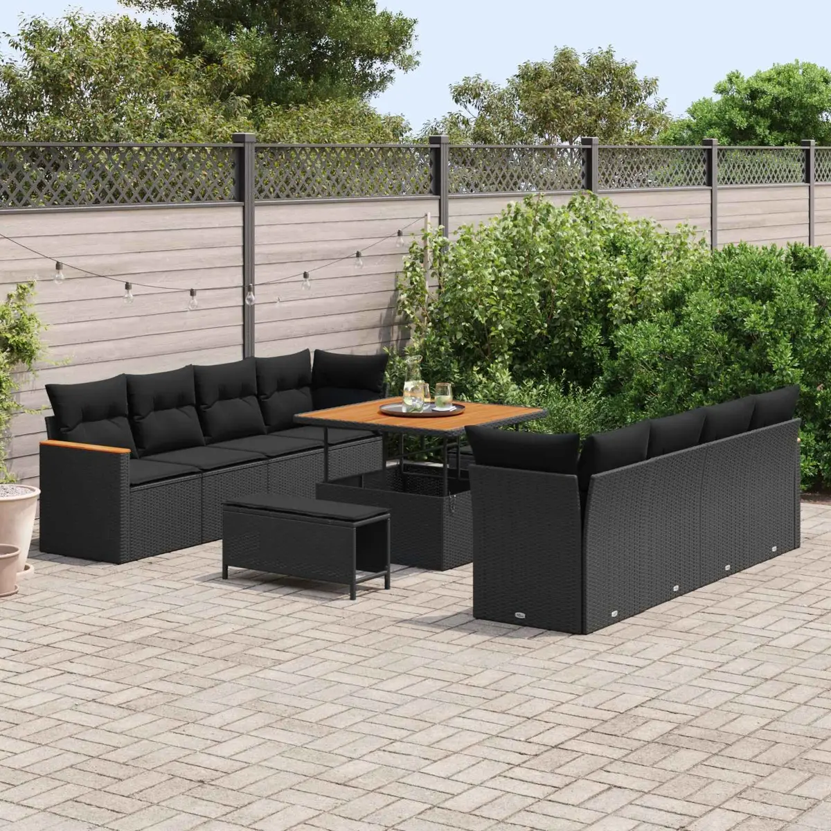 Modular Outdoor Garden Sofa Set Black Rattan 12 Pieces with Cushions