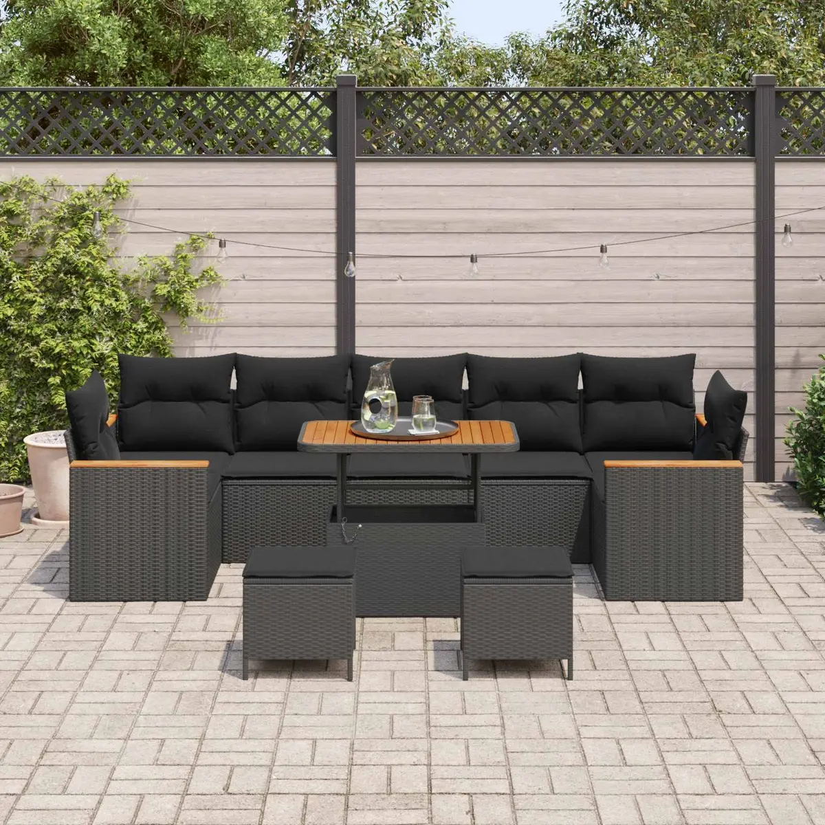 Modular Garden Sofa Set Black Poly Rattan 10 Piece Outdoor Furniture