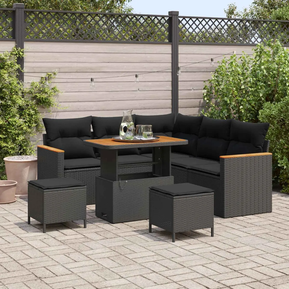 Outdoor Sofa Set 8 Pieces Modular Garden Furniture Black Poly Rattan with