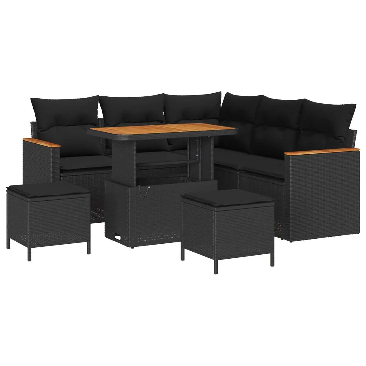Outdoor Sofa Set 8 Pieces Modular Garden Furniture Black Poly Rattan with