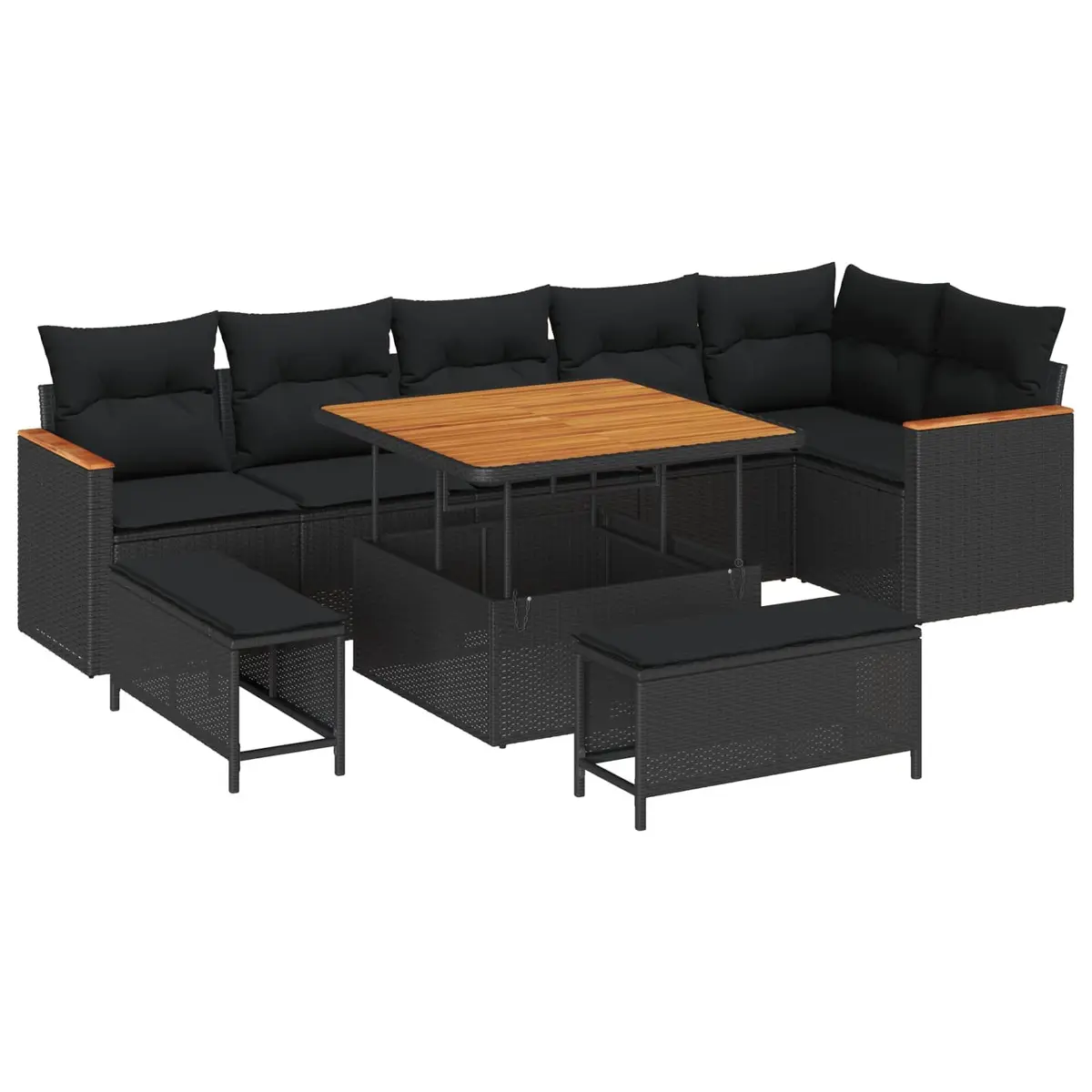 Outdoor Garden Sofa Set 9 Piece Modular Black Poly Rattan Patio Seating with