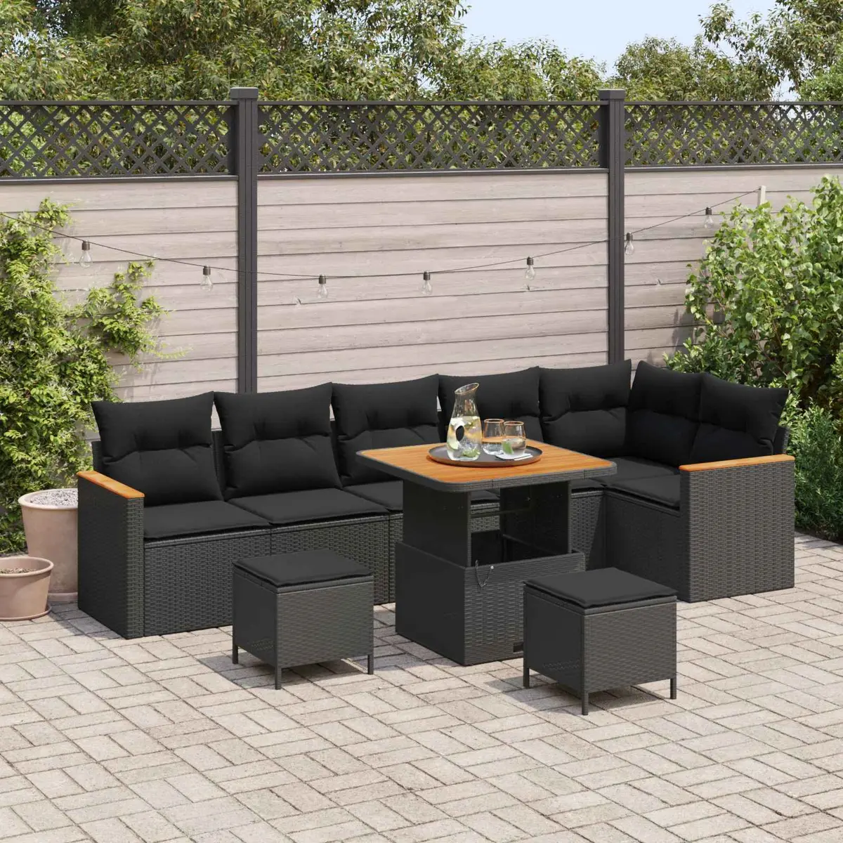 Outdoor Garden Sofa Set Modular Black Poly Rattan 9 Piece