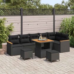 Outdoor Garden Sofa Set 9-Piece Modular Black Poly Rattan Patio Seating