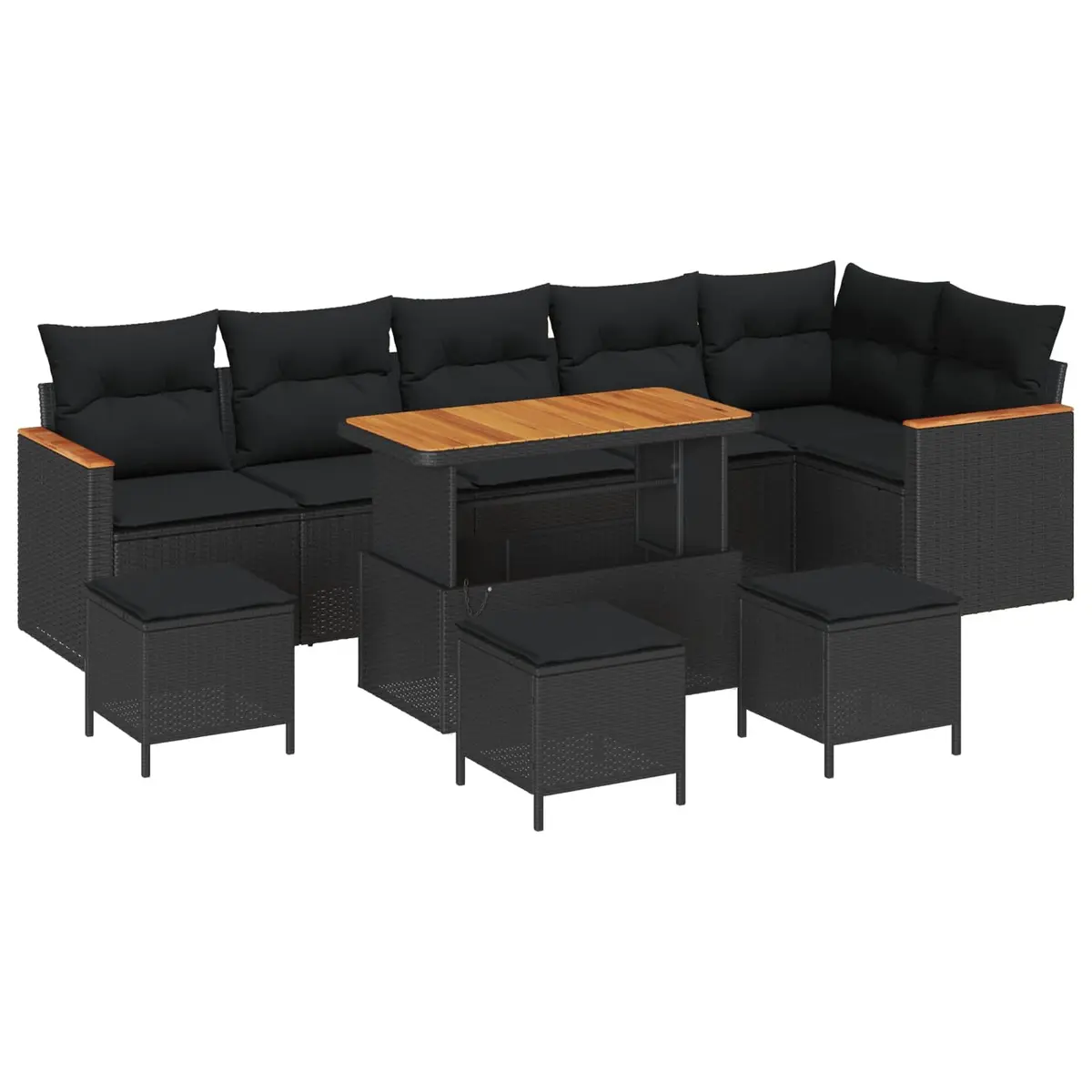Outdoor Sofa Set 10-Piece Modular Garden Furniture Black Poly Rattan with