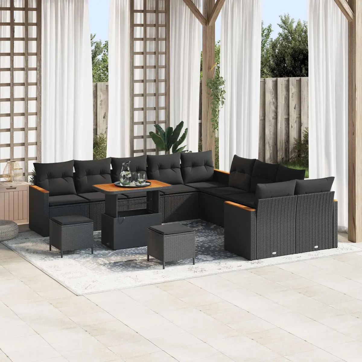 Outdoor Garden Sofa Set 13 Pieces Modular Black Poly Rattan Cushions Seating