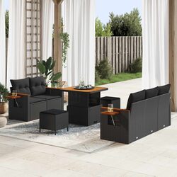 Garden Sofa Set 10 Piece Outdoor Lounge Modular Black Poly Rattan with Cushions